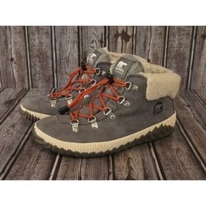 Sz 37 / 6 Womens Sorel Out N About Plus Grey Waterproof Suede Winter Boots VGUC!